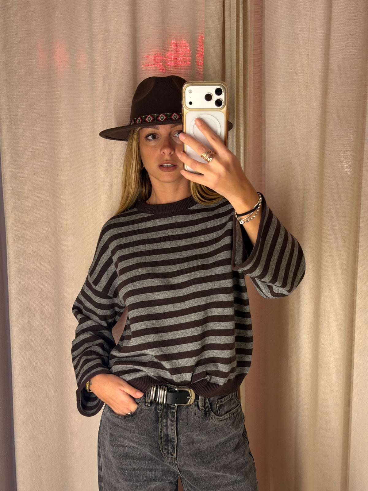 Maglia Girocollo a righe | MOKA & GRIGIO
