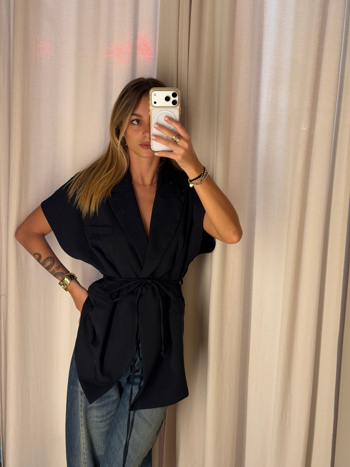 Blazer nero manica corta