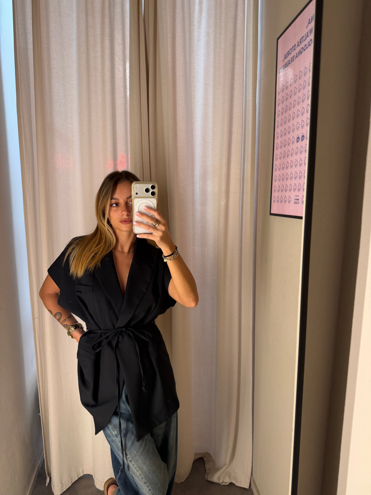Blazer nero manica corta