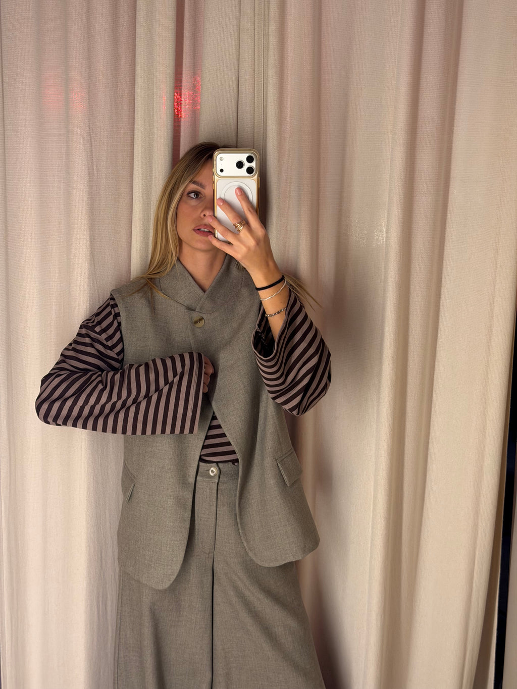 Gilet con Tasche Beige