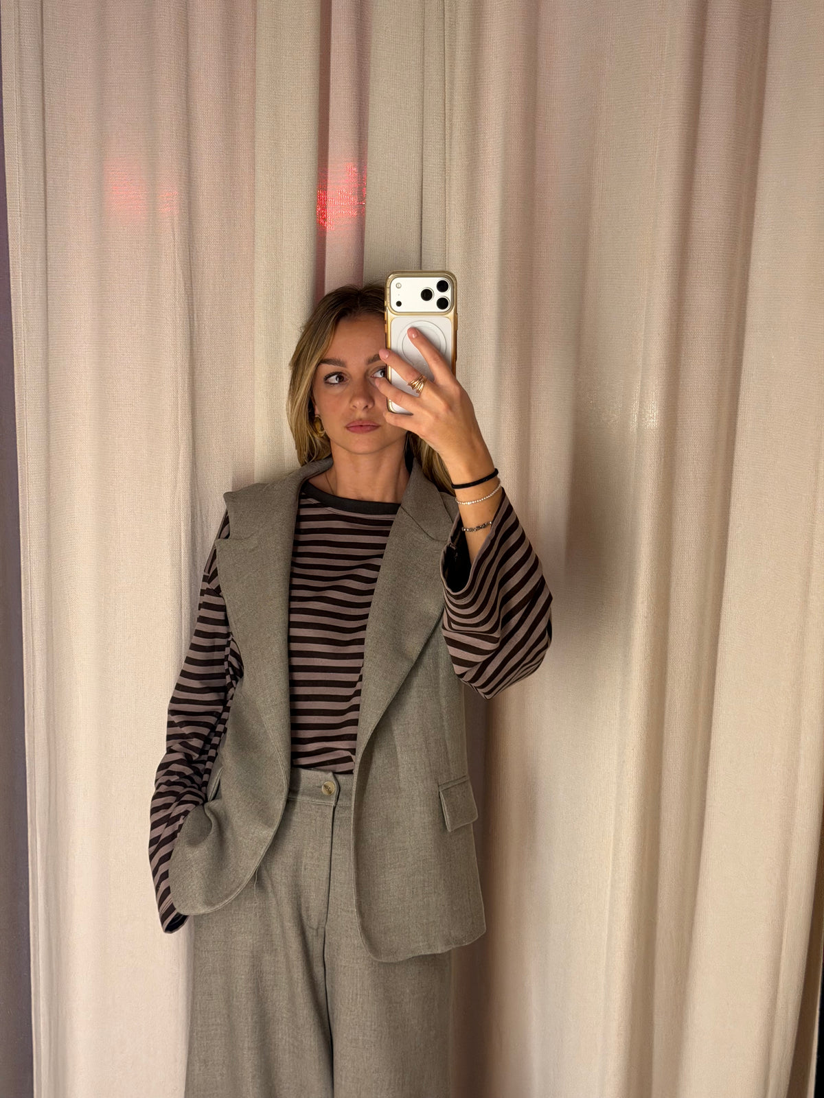 Gilet con Tasche Beige
