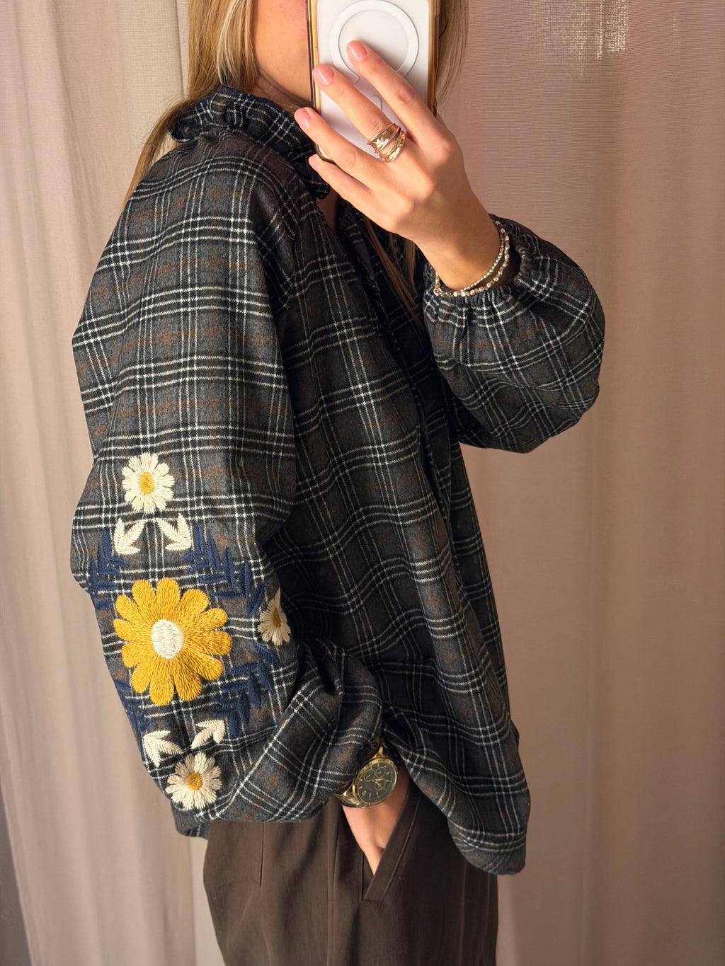 Camicia a quadri con ricami