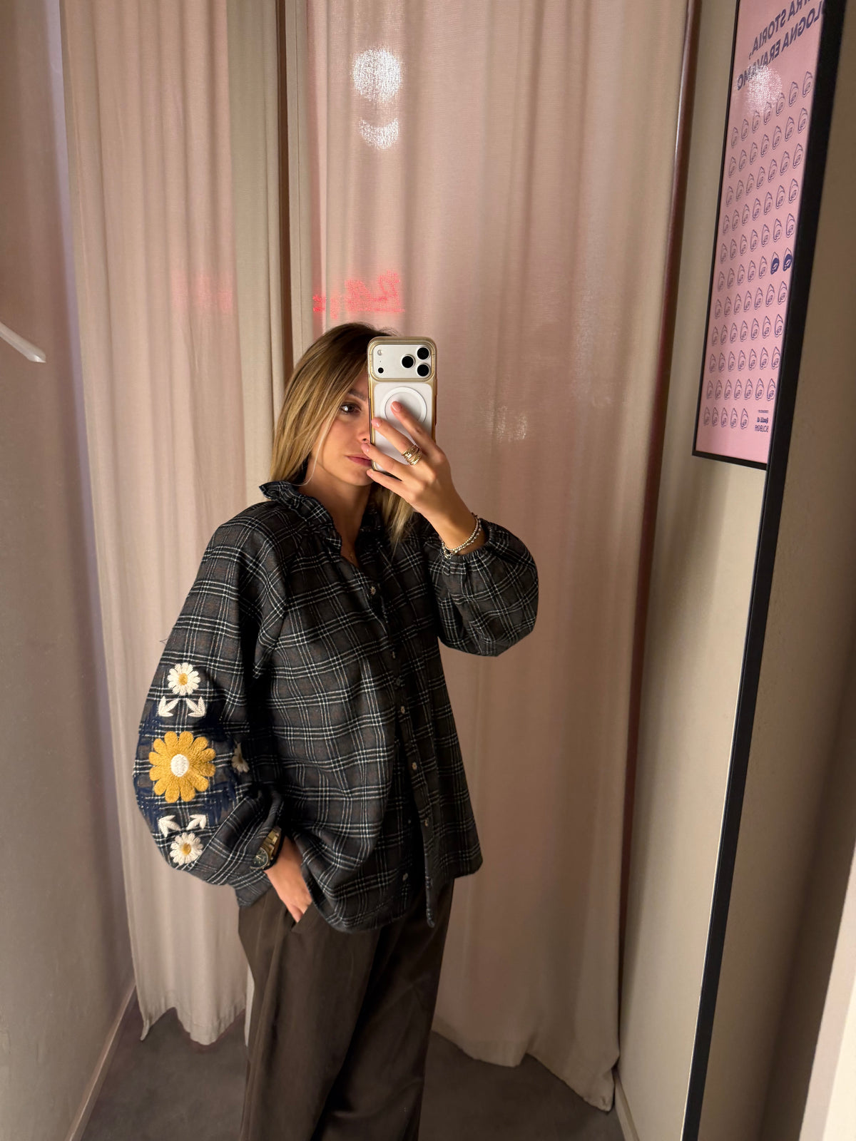Camicia a quadri con ricami