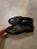Mocassino vera pelle con frange | NERO