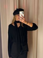 Maglia scollo V con sciarpa | NERO